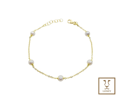 [1549W8] PULSERA  5 PERLAS REDONDA